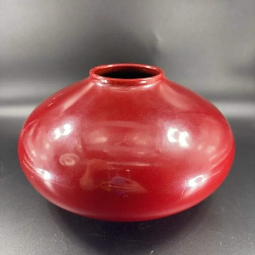 Pier 1‎ Amano German Pottery Oval Red Glazed Vase Vessel Made In Germany Ceramic